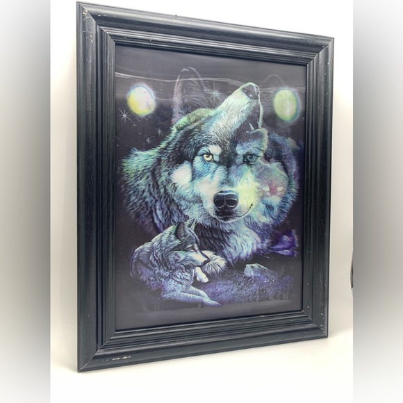 Vintage 3 Dimension Lenticular Framed Watching Wolves Multi Pictures - Picture 3 of 16